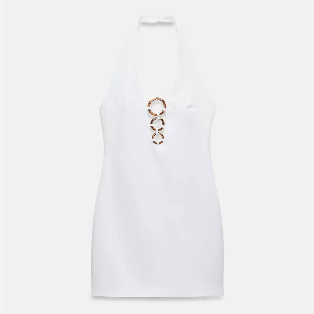Zara Tortoiseshell Effect White Halter Dress